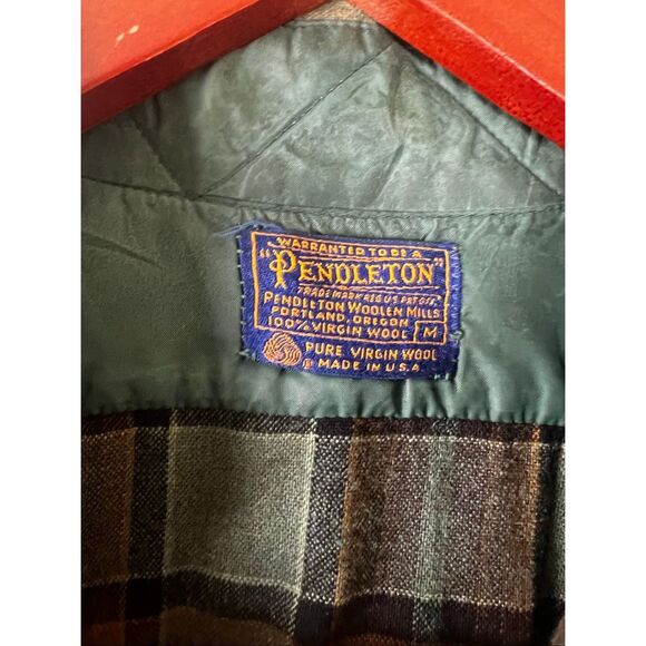 Pendleton vintage Board Shirt Plaid 100% Wool Men's Medium green brown holiday - Picture 5 of 6